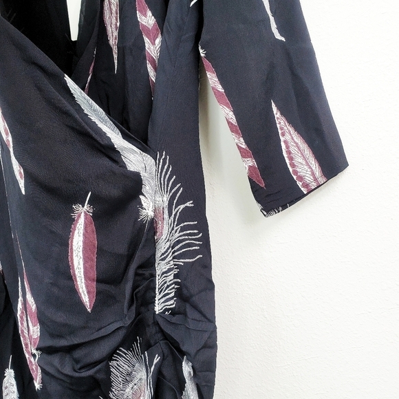NWT Line & Dot Boho Feather Karam Mini Faux Wrap Dress Large - Picture 4 of 7
